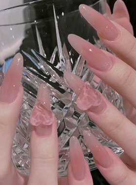 ElsaNail果冻玉脂冰裸粉腮红手工定制穿戴甲气质纯欲美甲透色歪心