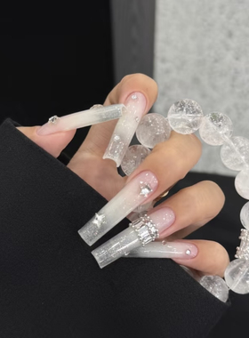 ElsaNail穿戴甲手工穿戴甲爆闪星星碎钻美甲贴片成品可拆卸假指甲