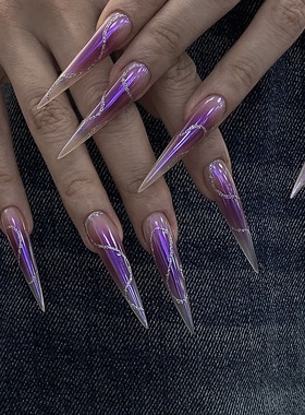 ElsaNail紫色渐变手工穿戴甲高级感显白可拆卸假指甲美甲贴片成品