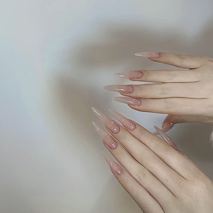 ElsaNail甄嬛同款 纯色裸粉色美甲成品贴片穿戴甲假指甲持久可拆卸