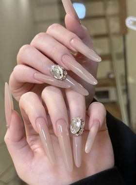 ElsaNail纯手工穿戴甲裸色施华钻球美甲贴片成品可拆卸高级感显白