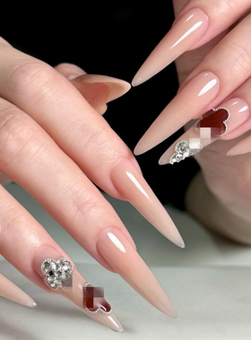 ElsaNail手工穿戴甲2026新年款显白红色凡克亚四叶草轻奢感美甲片