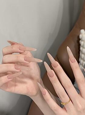 ElsaNail甄嬛美甲裸色冰透手工穿戴甲美甲黄黑皮显白高级感美甲贴