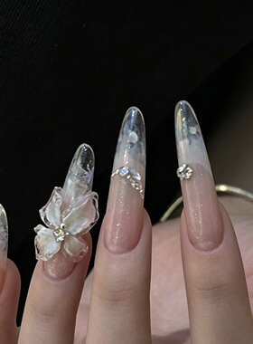 ElsaNail雾中冰花高级轻奢纯手工光疗雕花立体冰花美甲甲片穿戴甲