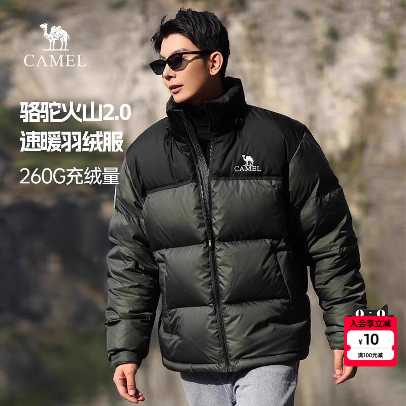 骆驼火山羽绒服男冬季2025新款反季加厚棉服连帽面包服短款外套女