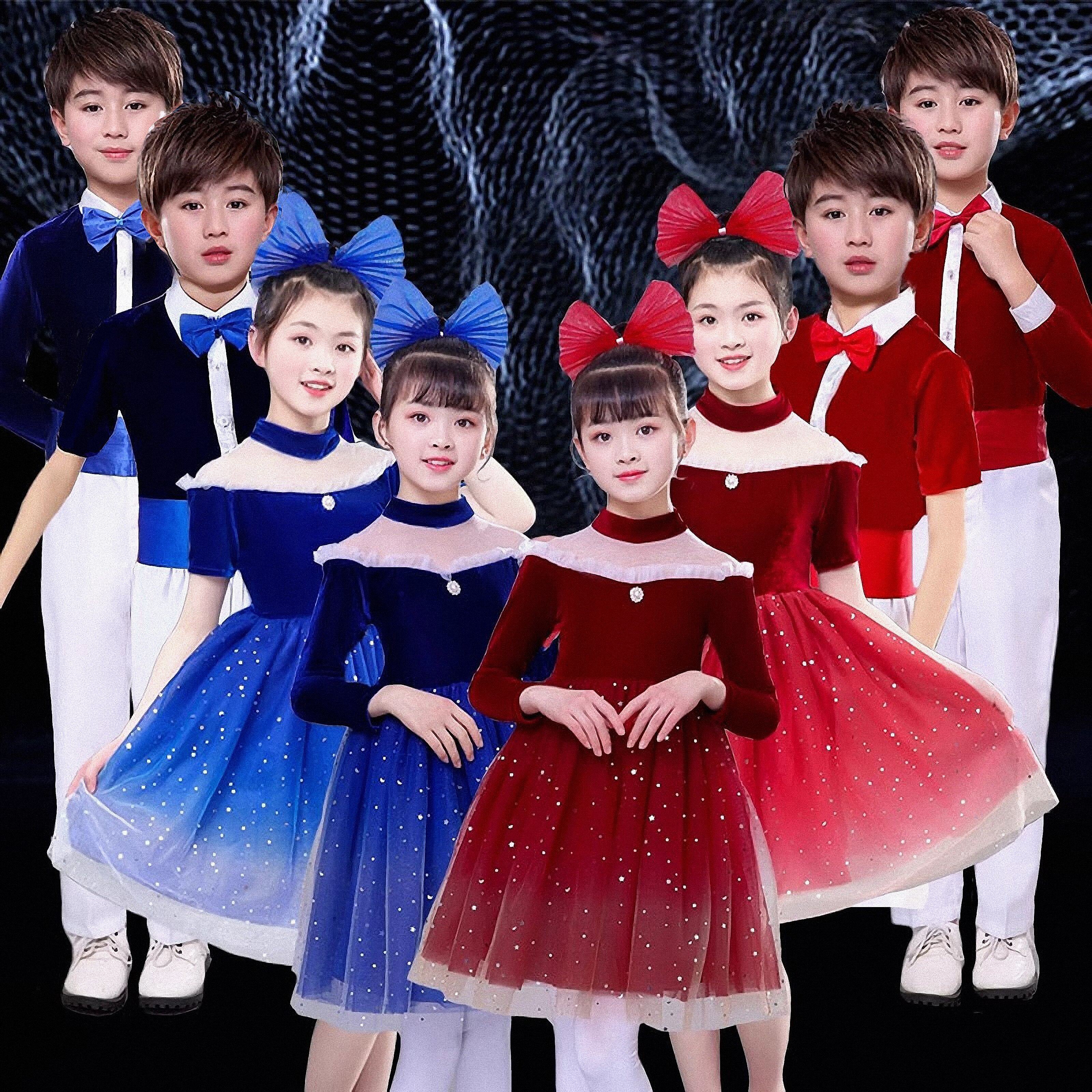新款合唱儿童舞蹈朗诵古筝表演服中小学生幼儿园男女大合唱演出服