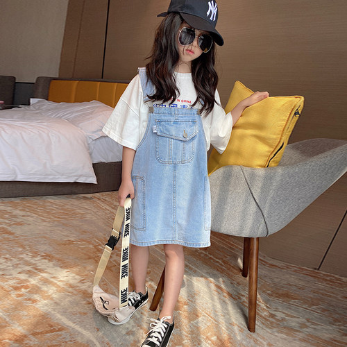 女童背带裙夏装2021酷牛仔吊带