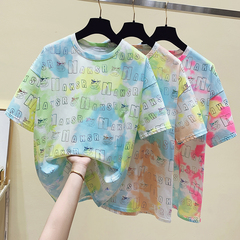 Fashion house real photo T-shirt short sleeve female 2021 Korean Hong Kong Style printed top