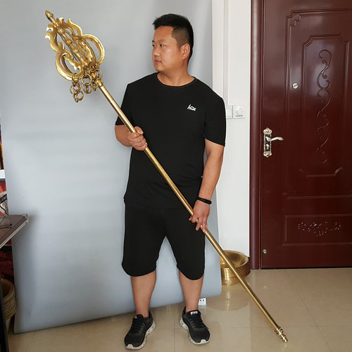 禅杖纯铜摆件九环锡杖方丈玄奘股