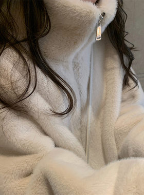 张贝贝ibell同款立领仿水貂毛外套女中长款皮毛一体环保皮草长袖