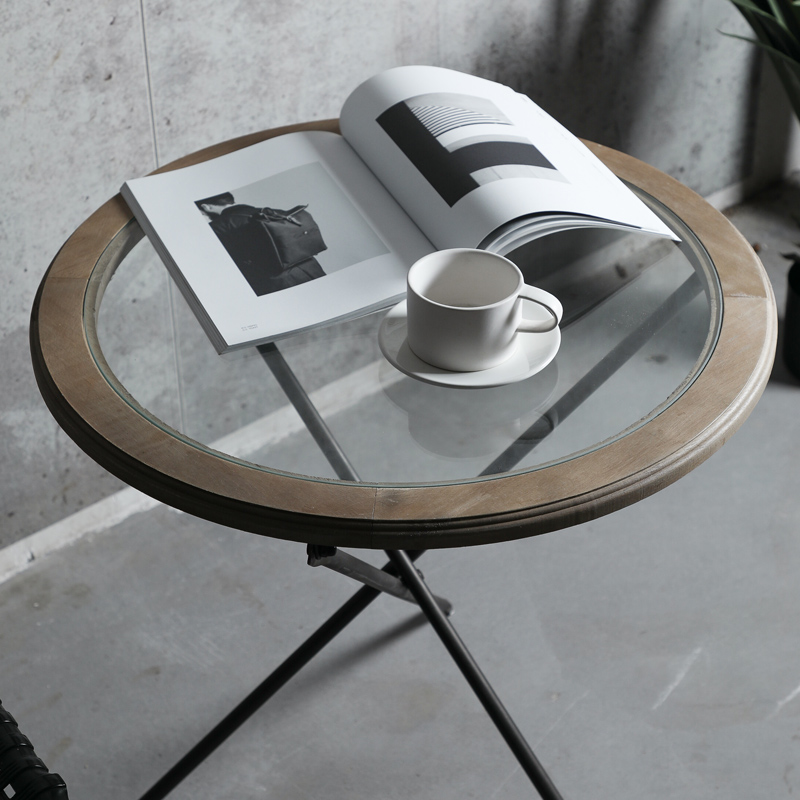 美式复古工业风铁艺茶几家居实木边几橡木角几咖啡桌子玻璃简约