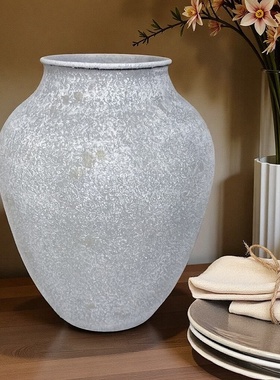 复古侘寂风大花瓶仿粗陶装饰摆件