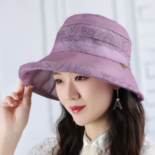 帽子女夏天薄款透气雪纺帽花朵纱帽防晒沙滩帽夏凉帽太阳帽遮阳帽
