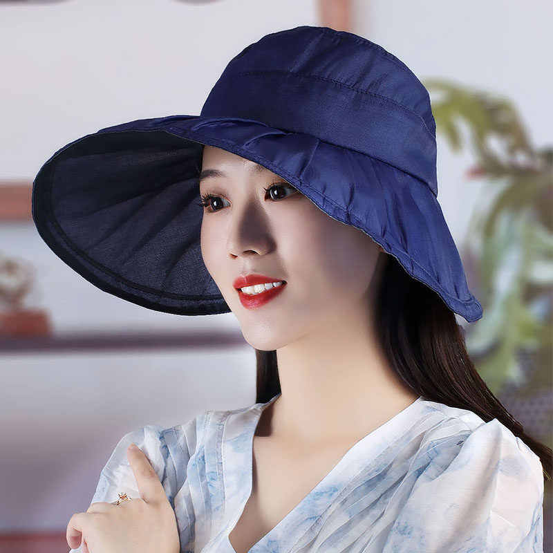 遮阳帽夏季休闲大檐防晒帽女款出游沙滩凉帽时尚泡泡纱褶皱空顶帽