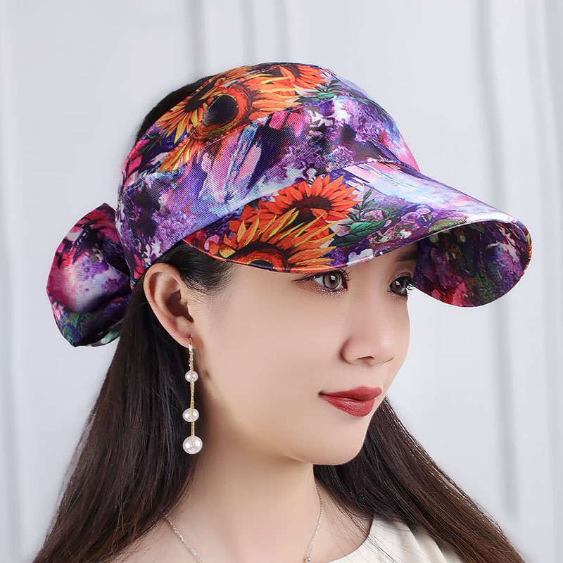遮阳帽夏季民族风印花防晒帽休闲加宽亮面显脸小空顶帽中青年凉帽