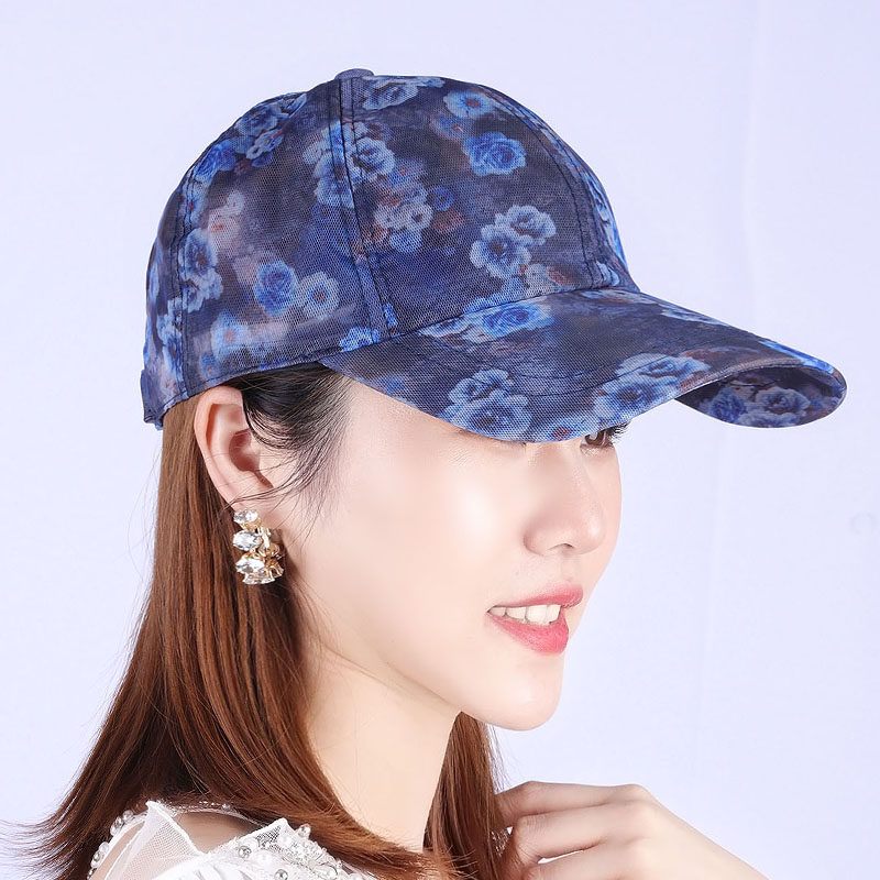韩版女帽子欧根纱印花棒球帽防晒百搭遮阳帽夏季新款遮阳潮鸭舌帽