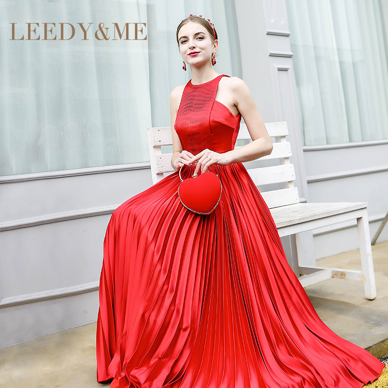 leedyme齐地礼裙露背性感百褶