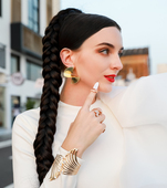 金色LEEDY＆ME时尚 羽毛镶水钻金属手镯搭配礼服生活款 通勤彩人气