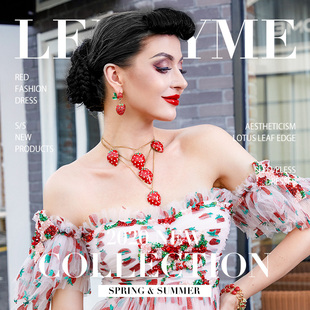 LEEDY＆ME2020新款 连衣裙 印花优雅时尚 一字肩抹胸高端礼服小飞袖