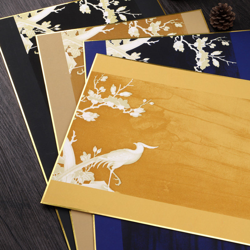 清仓处理大尺寸金边硬卡宣纸 有图案蜡染笺卡纸 复古色软卡作品纸