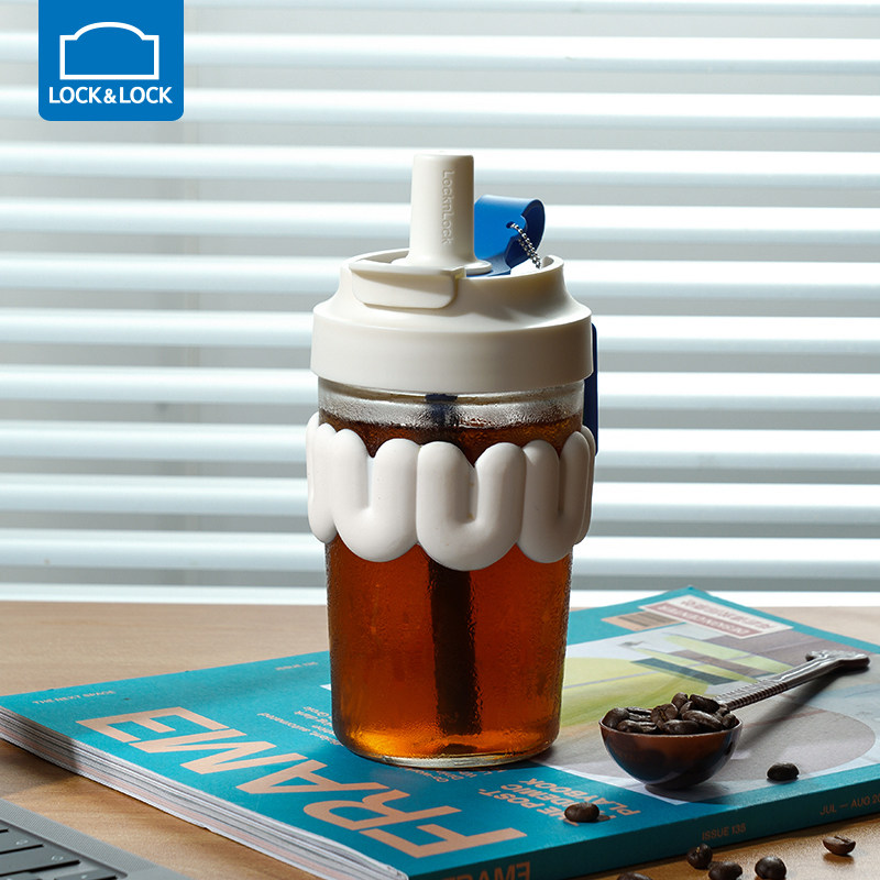 乐扣乐扣玻璃杯女咖啡杯高硼硅耐高温水杯学生吸管杯子便携随行杯