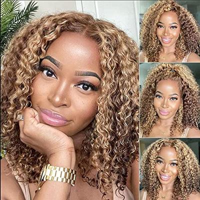 Klaiyi Highlights Lace Front Human Hair Wig Ombre Brown to B