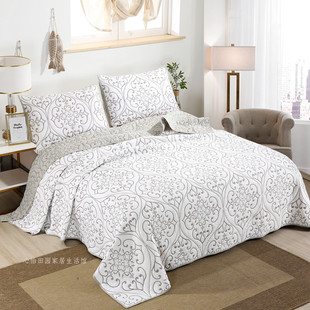 高级衍缝盖被床单床罩空调被 外贸纯棉美式 绣花绗缝床盖三件套欧式
