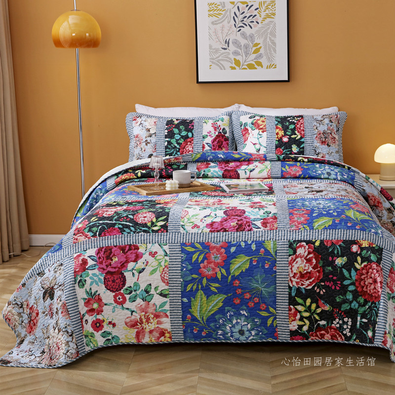 雙面純棉拼布床蓋2024新款絎縫被