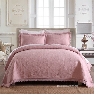 榻榻米炕盖床单 外贸美式 双面纯棉绣花绗缝被高档床盖毯三件套欧式