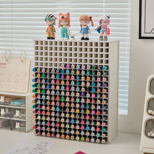 马克笔收纳盒木制收纳架儿童笔筒彩色笔展示柜桌面创意笔架子多层