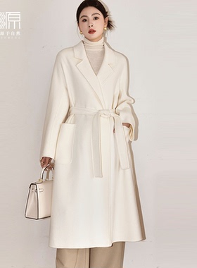 贝源M家labbro白色双面羊绒大衣女2025中长款浴袍款羊毛毛呢外套