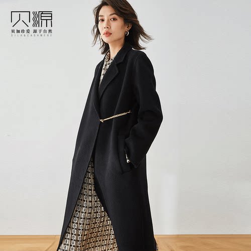 贝源2026秋冬新款时尚黑色双面羊绒大衣女中长款显瘦羊毛毛呢外套 - 封面