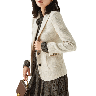 贝源2025春秋新款法式小香风粗花呢西服外套女气质翻领显瘦短外套