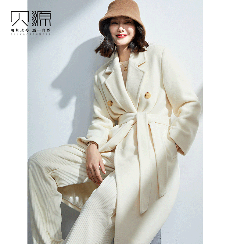 贝源羊绒大衣小个子正肩毛呢外套