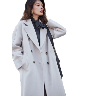 贝源高端米白色双面羊绒大衣女小个子2025大码羊毛毛呢外套101801