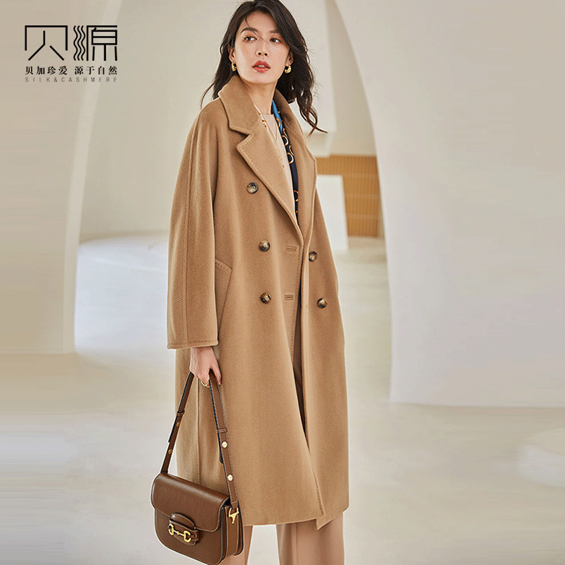 贝源M家经典中长款双面羊绒大衣