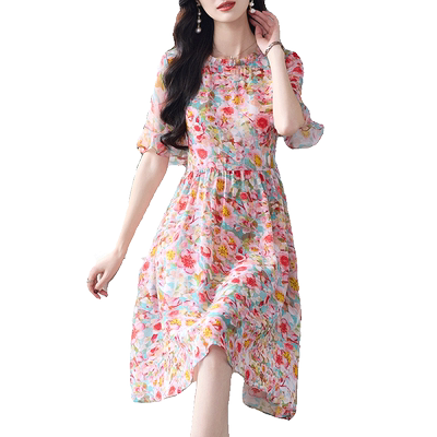 贝源法式减龄小个子桑蚕丝连衣裙