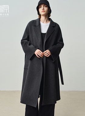 贝源M家labbro灰色双面羊绒大衣女2025浴袍款中长款羊毛毛呢外套
