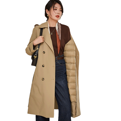 贝源中长款双排扣防水风衣外套女