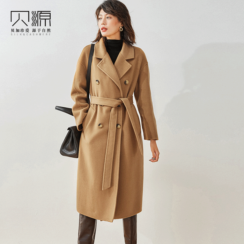 驼色中长款毛呢外套双面羊绒大衣