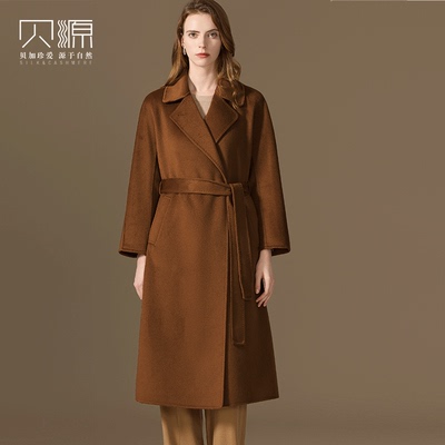 贝源100纯山羊绒焦糖色毛呢外套