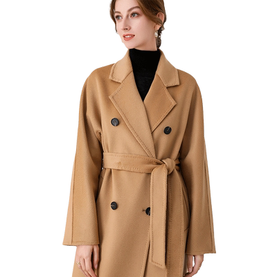 驼色双面羊绒大衣贝源毛呢外套女