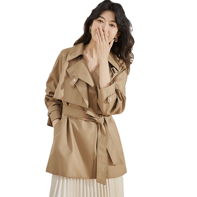贝源2025卡其色风衣外套女小个子
