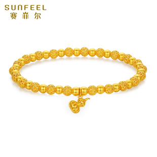 赛菲尔黄金手链女葫芦手串足金999.9古法黄金转运珠福禄手链送礼