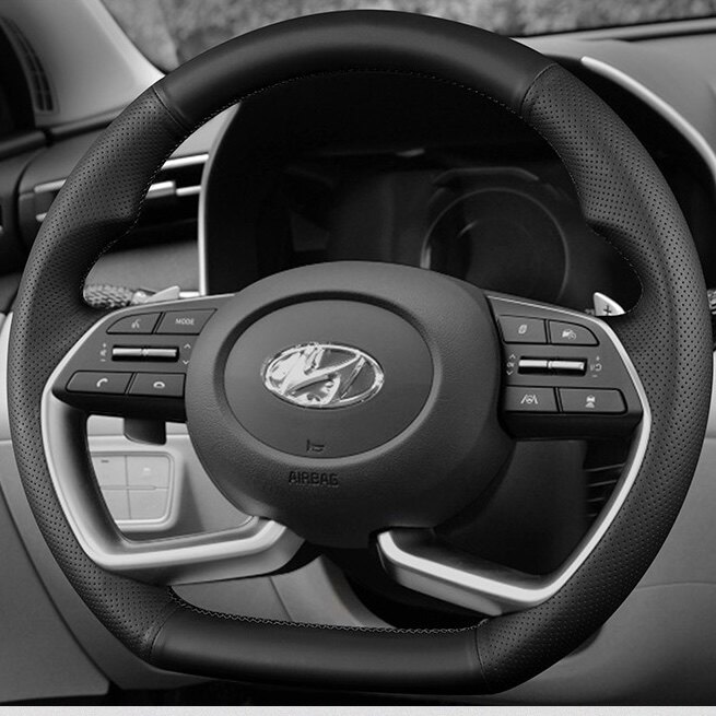 现代21款新途胜方向盘套现代22索纳塔第七代伊兰特手缝真皮名图把