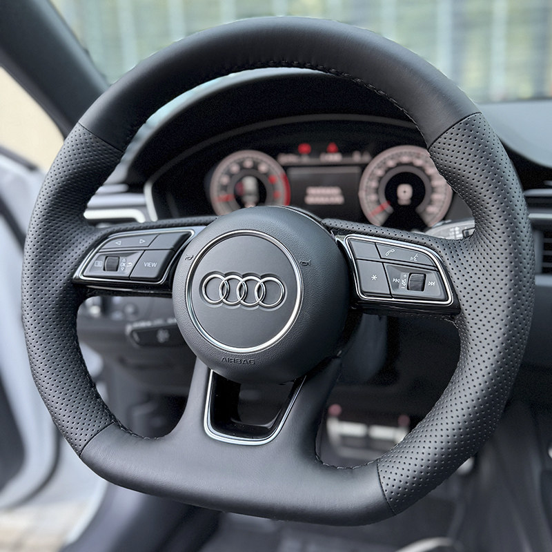 适用于奥迪A4L运动平底盘A3L Q5L A6L Q7 Q8平底盘手缝方向盘套