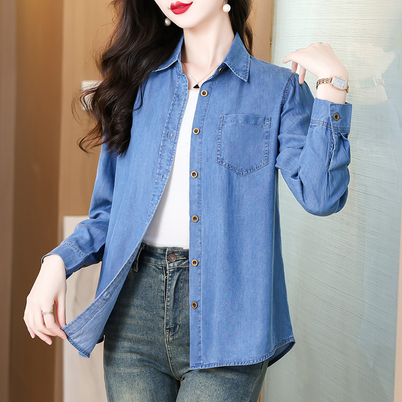 夏季天丝薄款牛仔衬衫2026新款妈妈长袖时尚休闲显瘦洋气女士上衣