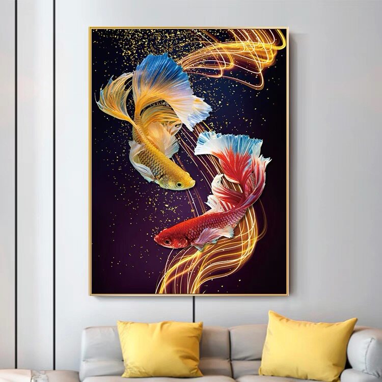 钻石画2024新款锦鲤5d贴钻十字绣鱼餐厅玄关客厅轻奢现代简约满钻