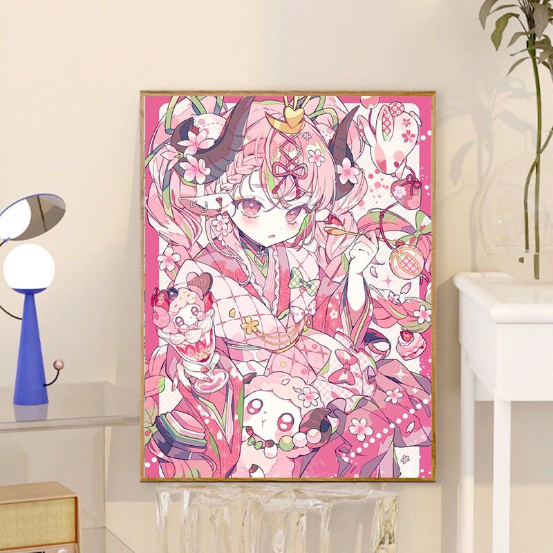 粉色少女客2025新款动漫钻石画满钻客厅卧室手工diy点贴钻装饰画