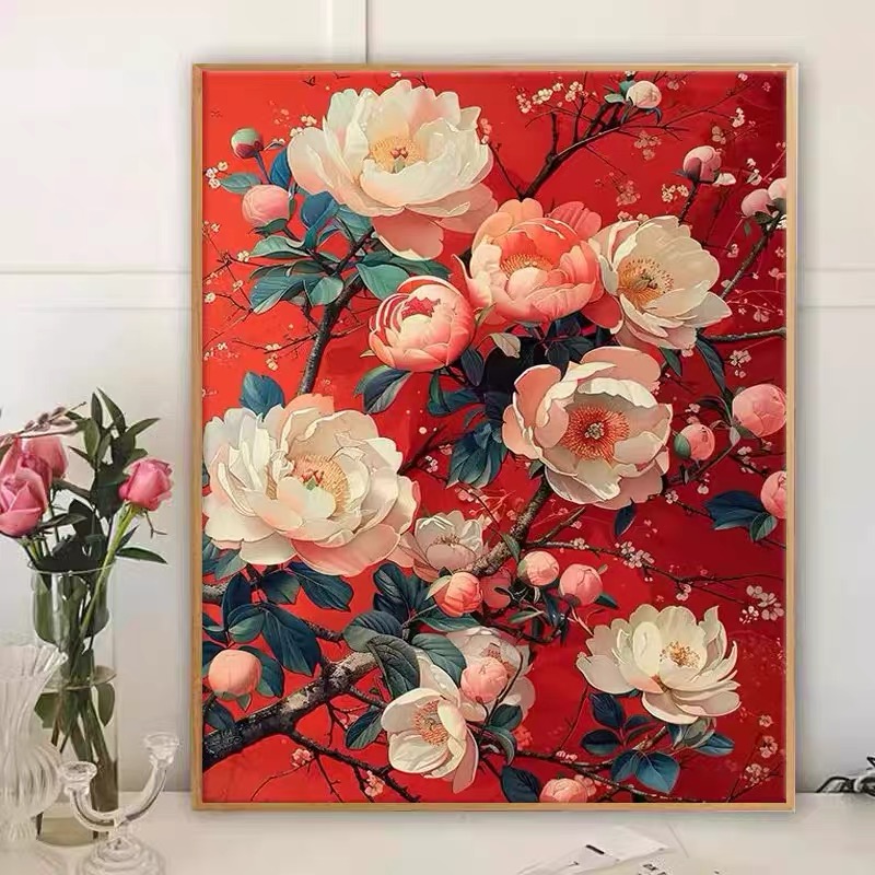 富贵吉祥钻石画2025新款满钻牡丹手工点贴钻十字绣客厅卧室装饰画
